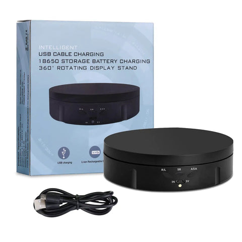 JAYEGT 22lbs Motorized Rotating Turntable Display Stand, Electric 360 Degree Spinning Base with USB charging.
