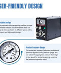 User interface and control panel of Pneumatic Jewelry Engraver Machine Dual Head 400 To 8000 RPM Pro Grade with pressure gauge.