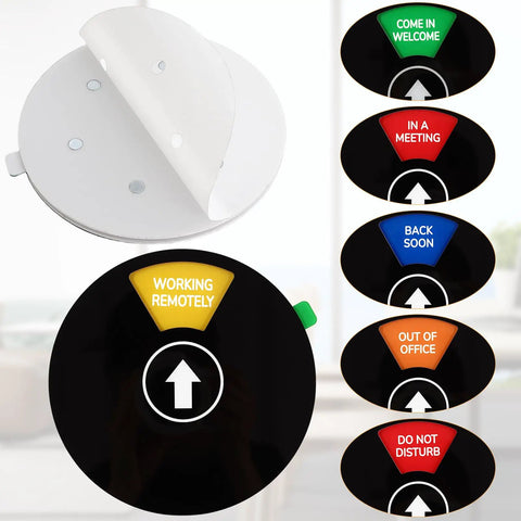 Six Color Coded 6 Inch Black Round Door Sign For Your Work Space Privacy With Do Not Disturb, Out Of Work, In A Meeting labels