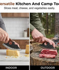 Two Pack Hand Forged Chef Knife And Cleaver Set for home cooking and camping, slicing cheese indoors and meat outdoors.