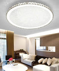 Crystal Round LED Flush Mount Ceiling Light White 16 Inch Modern Close to Ceiling Chandelier in living room setting