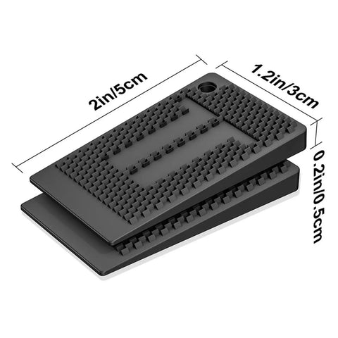 Adjustable Plastic Shims And Table Wedges For Furniture Leveling, 2x1.2 inch black plastic pads for stabilizing furniture.