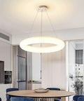 White Ring Acrylic LED Pendant Light for Bedroom, Modern Hanging Lamp over dining table in contemporary interior