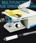 Heavy Duty Benchtop Table Saw With Rip Through Power For Wood And Metal showing a compact design and yellow safety features.
