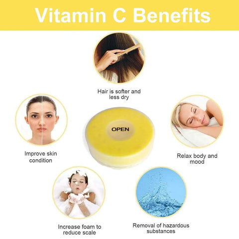 Vitamin C Filter Shower Head With Hose And Arm Bracket benefits, showing hair improvement, skin condition, and relaxation.