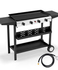 Four Burner Portable Propane Griddle With Electronic Ignition 40,000 BTU Flat Top Gas Grill Rolling Cart With Side Shelves