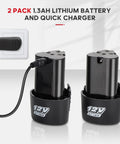 Two 12V Li-ion batteries with charger from Cordless Ratchet Wrench Set 3 by 8 Inch 12V Max, 400RPM, 45 Nm Torque.