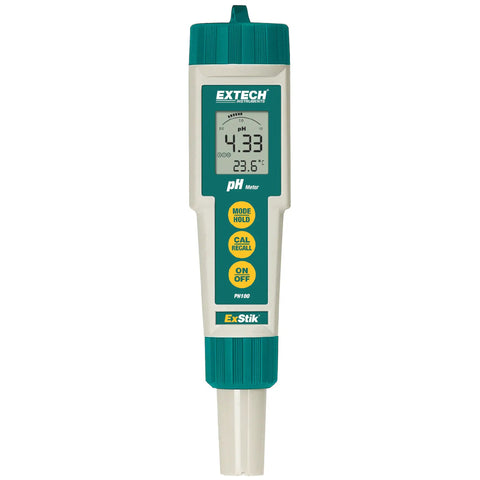 Waterproof pH Meter Kit With Flat Surface Electrode And Temperature Display, showing digital screen, green body.