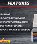 Blue Medium Strength Threadlocker 0.34 Oz Bottle Removable With Hand Tools Locks Metal Fasteners, Resists Vibration And Solvents