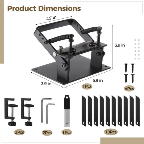 No Sweat Manual Leather Splitter, Top Shelf Stainless Steel Skiver Tool With Precise Thickness Dial, Comes With Ten Tough Swap Blades, Hex Keys, And Mounting Bolts For Smooth Diy Hide Crafting Sessions Black