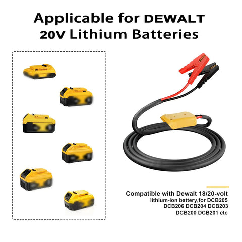 Heavy Duty Jumper Cables With Adapter For 20V Dewalt Battery, 2Ft 8AWG Portable Booster Cables for car jump starting and power tools.