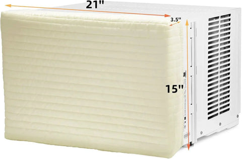 Legit Indoor Window Ac Cover That Keeps Your Setup Sharp And Shields Five To Seven Thousand Btu Units Fitting 21 By 15 By 3.5 Inches From Brisk Weather And Dust Builds Using Soft Washable Polyester In Crisp White.