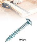 100 Pack Self Tapping Wood Screws 28mm By 4mm Galvanized Iron For DIY Furniture Assembly shown with woodworking tools.