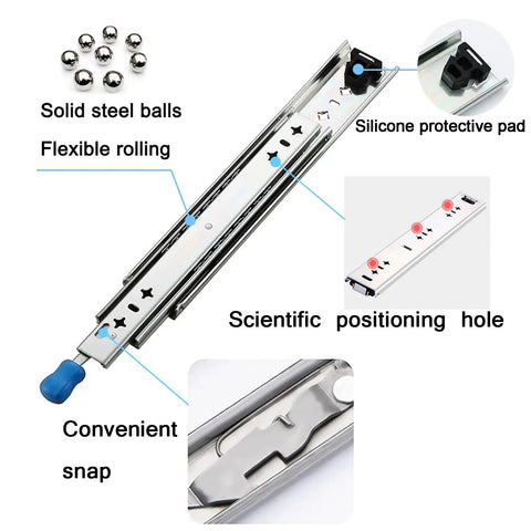 Heavy Duty 50 Inch Drawer Slide Rails Set With Full Extension Ball Bearing Runners 2 Pack 3 Fold Drawer Glides details