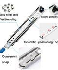 Two Pack Three Fold Drawer Slides With Full Extension Ball Bearing Glides showing steel balls, silicone pad, and scientific hole.