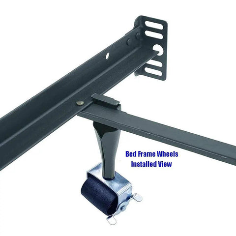 Heavy Duty Bed Frame Casters With Brakes Set Of 4 Locking Stem Wheels White Zinc Plating for standard bed frames installed view