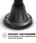 Base detail of Sun Powered Outdoor Solar Lamp Post Light 65 Inch Tall Black Garden Decor With Warm LED No Wiring Easy Setup Durable Pathway Post Light.