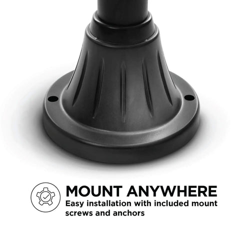 Base detail of Sun Powered Outdoor Solar Lamp Post Light 65 Inch Tall Black Garden Decor With Warm LED No Wiring Easy Setup Durable Pathway Post Light.