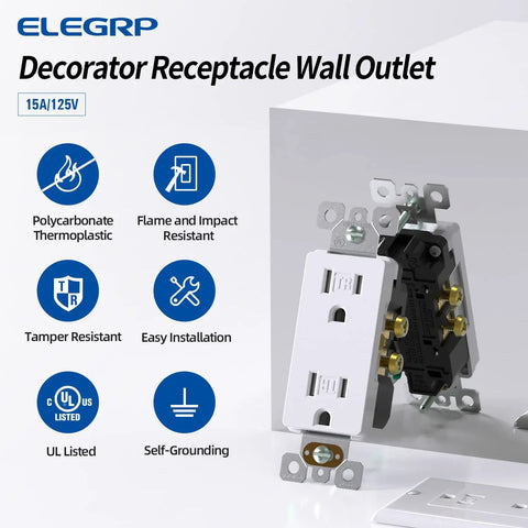 Tamper Resistant 15 Amp 125V White Electrical Wall Outlet Receptacle Pack Of 20 UL Listed Kid Proof Safety diagram