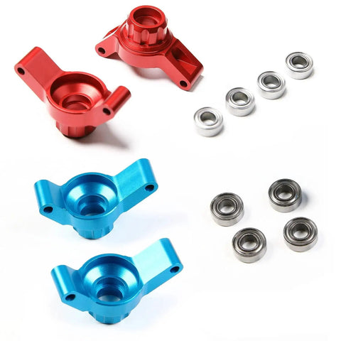 Heavy Duty Alloy RC Car Upgrade Kit For Tamiya TT02 1/10 Scale front and rear blue and red hub carriers with bearings.