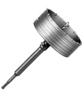 Heavy-Duty 6 Inch Concrete Hole Saw Kit With Tungsten Steel Wall Cutter, showing the tungsten teeth and SDS Plus shank.