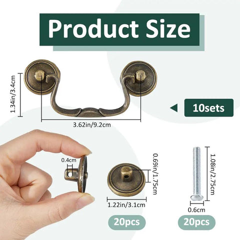 Old School Vintage Bail Pull Handles Set Of 10 In Antique Bronze dimensions and components for cabinet drawer pulls