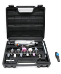 Heavy Duty Air Die Grinder Kit With 1/4 Inch Straight Shaft And Rugged Aluminum Housing with various grinding bits in a case.
