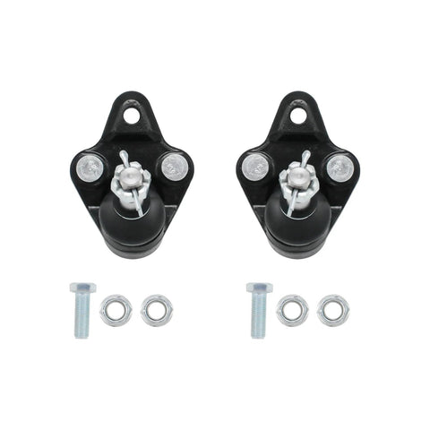 Front view: two black ball joint suspension assemblies with mounting studs, bolts and washers for Toyota Corolla.