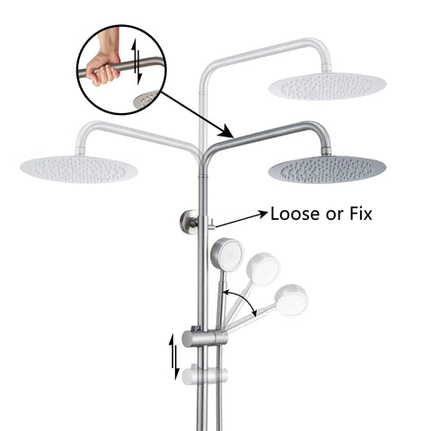 304 Stainless Outdoor Shower Kit In Brushed Nickel, High Pressure Shower System With Overhead Rainfall Shower, Handheld Spray