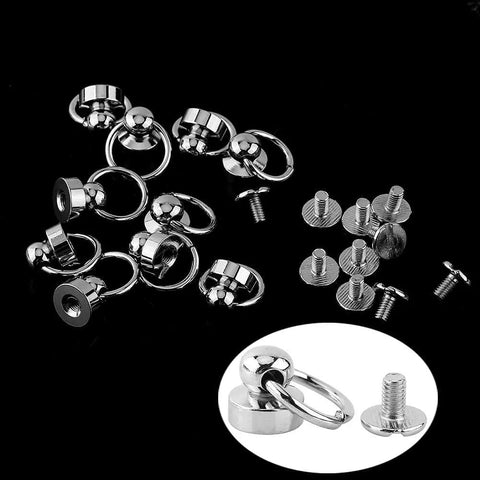 Top Shelf Solid Brass Screw Back Rivet Studs 10 Piece Set Round Head Threaded Ring Spikes For Heavy Duty Leathercraft Diy Fasteners With Beefy Build And Dope Gold Shine on a black background.