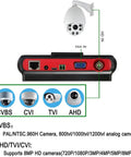 Handy 5 Inch Wrist CCTV Tester With HDMI And VGA Inputs showing camera connections and supported formats for versatile debugging.