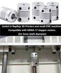5mm To 8mm Flexible Couplings 5 Pack Aluminum Alloy Joint Connectors For NEMA 17 Stepper Motors RepRap 3D Printer And CNC Machines