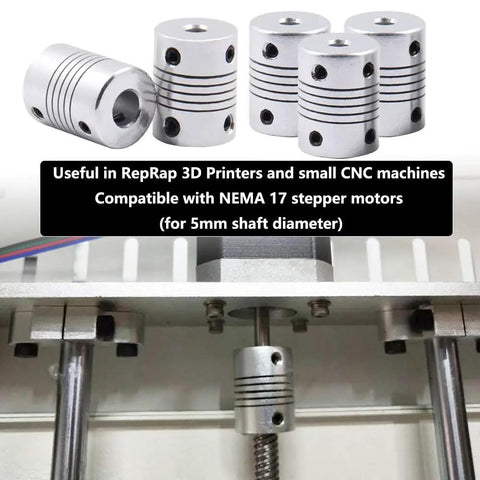 5mm To 8mm Flexible Couplings 5 Pack Aluminum Alloy Joint Connectors For NEMA 17 Stepper Motors RepRap 3D Printer And CNC Machines