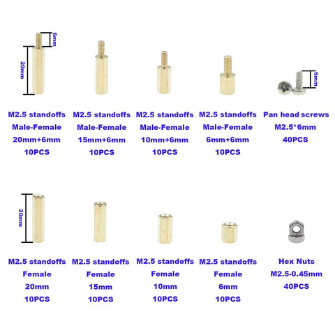 160 Pieces M2.5 Brass Spacer Standoff Kit With Stainless Steel Screws And Nuts Male Female Assortment Hex Standoffs