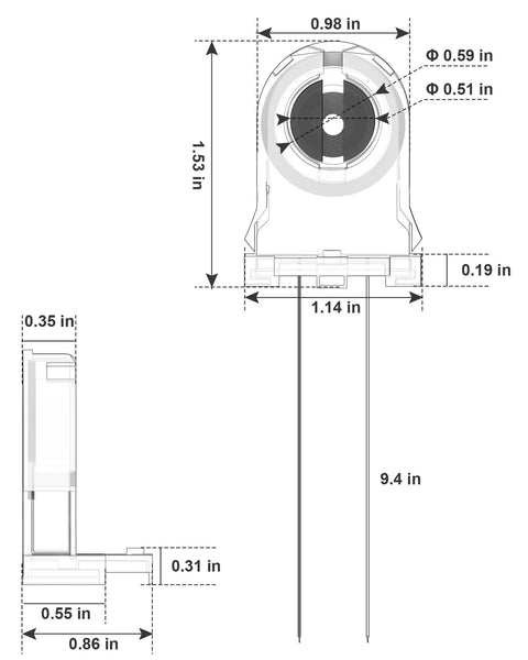Screw Type T8 Lamp Holder With Wires 50 Pack UL Listed Non Shunted Tombstone Light Socket dimensions diagram
