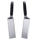 Extra Long Griddle Spatula Set Of 2 For Flat Top Grills shown with stainless steel blades and black non-slip handles.