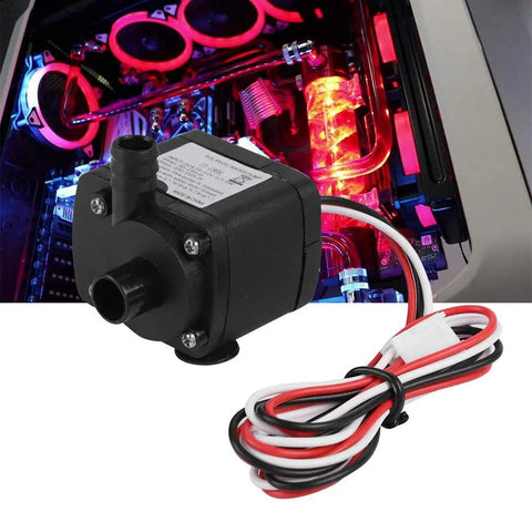 Kick Heat Out With This 12V DC Mini CPU Water Cooling Pump featuring 300L/H flow and wires, perfect for gaming rig setup.