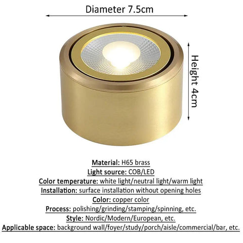 Hella Bright Eight Pack Led Recessed Downlights Swappable Kelvin Brass Trim Eyeball Fixtures Adjustable Directional Beam Solid Copper Housing Smooth Ceiling Retrofit Zero Dark Spots, copper LED downlight with 7.5cm diameter and 4cm height.
