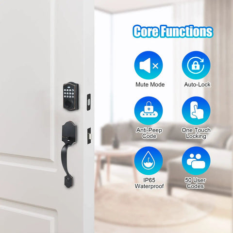 Keyless Entry Door Lock With Keypad And Handle Set, 5 In 1 Smart Deadbolt For Front Door, Auto Lock, 50 User Codes, Matte Black