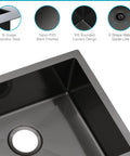 Detail of Built To Last 16 Gauge Black Stainless Steel Undermount Kitchen Bar Sink 20 By 17 By 9 Inches with R10 corners