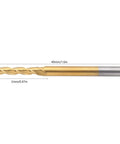 Side view of gold-colored tungsten carbide end mill, 40mm total length, 3-flute CNC milling cutter.
