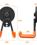 Heavy Duty Magnetic Hook Set Three Pack with Double Hanging Design for Garage Tools and Hoses, side and front view dimensions