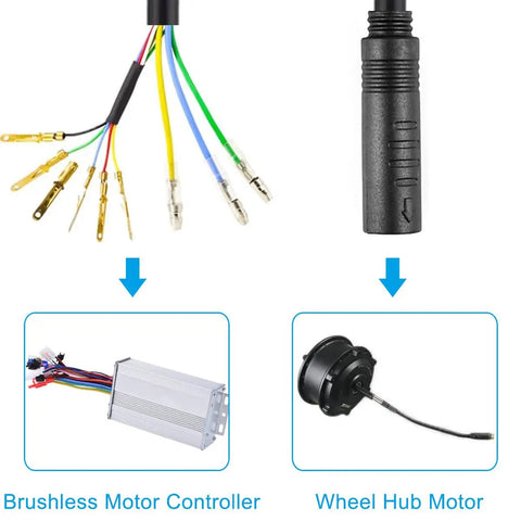 9 Pin Waterproof Wheel Hub Motor Cable Extension For Electric Bike Hall Sensor And Phase Wires, 80cm Length