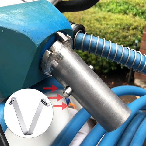Stainless Steel V Shaped Pool Clip Universal Set For One And A Quarter Inch Poles used with pool accessory attachment