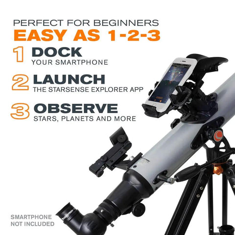 StarSense Explorer LT 80AZ App Enabled Telescope With Smartphone Dock and StarSense App, dock and observe setup