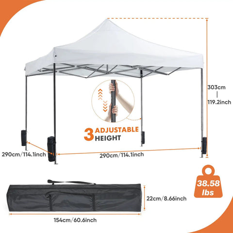 10x10 Ft Instant Pop Up Canopy Waterproof Outdoor Shade Tent Ready In A Snap Heavy Duty Portable Shelter with adjustable height