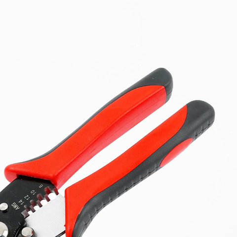 Close-up of Premium 8-Inch Wire Cutter And Stripper Tools With Ergonomic Spring Loaded Handles for easy grip and precise use.