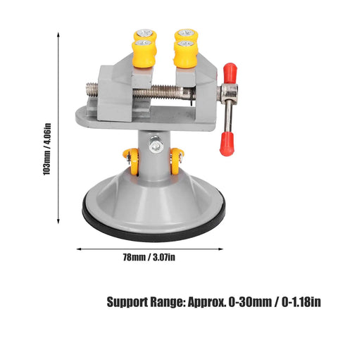 Heavy Duty Mini Suction Cup Vise Bench Mount 360 Rotation Universal Desktop Clamp For Woodwork shown from the front, measuring 103mm tall.
