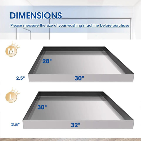 Dimensions of Heavy Duty 304 Stainless Steel Washing Machine Pan With Raised Edge And Anti Slip Bottom Pad For Leak Protection