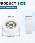 10 Pcs 625ZZ Nylon Roller Bearings 5x22x7mm White Ball Bearing Guide with detailed size measurements